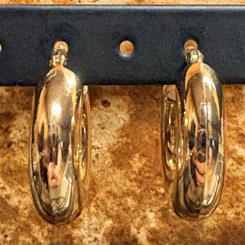 Gold Plated Over Sterling Silver Hoop Earrings .85 of Inch Long